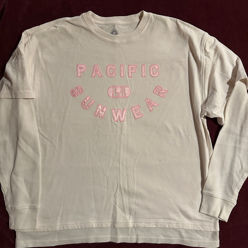 PacSun Cream Long Sleeve Tee with Black Logo Print